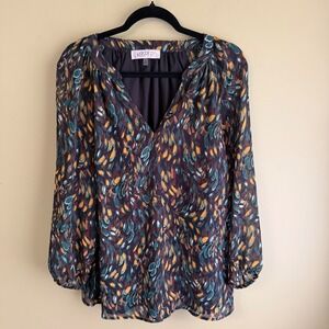 Kasper 1X Chiffon Lined Tunic Floral Brushstroke Long Sleeve Top